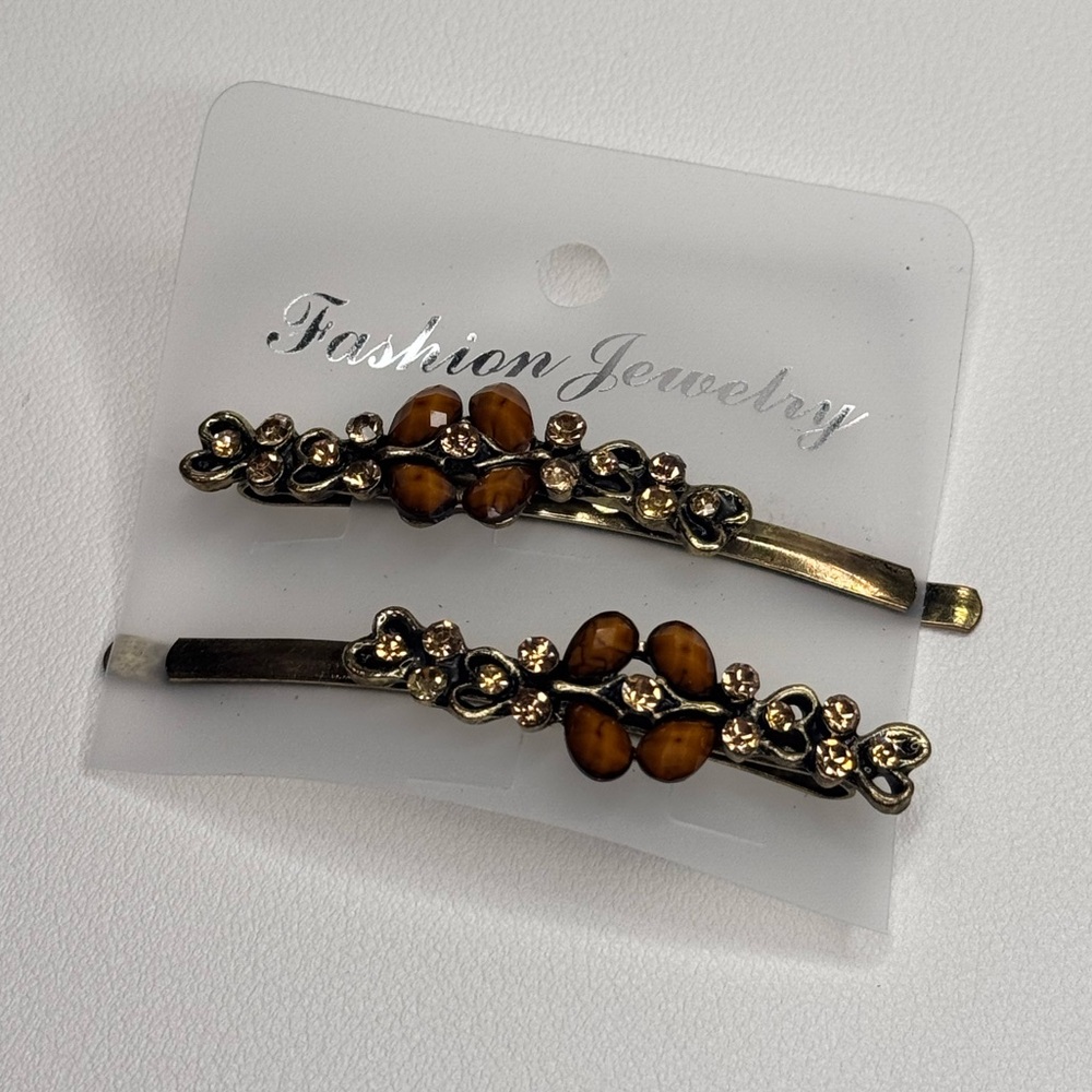 Fashion Jewelry Gold and Brown Floral Hair Accessories